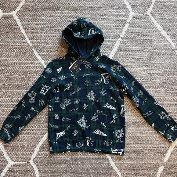 POLO RALPH LAUREN KIDS graphic-print long-sleeve hoodie Sz Large (14-16) - Picture 1 of 4